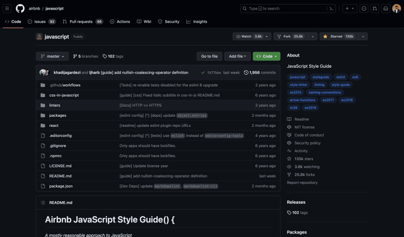 Airbnb Javascript 风格指南 Github 存储库