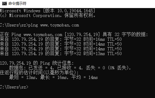 使用 ping 来查看域名对应的 IP 地址